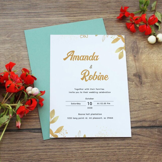 Invitation Élégant Feuille Gold Foil (Créateur téléchargé)