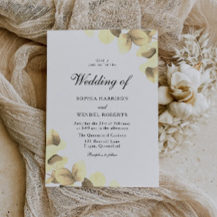 Invitation Elégant Feuille or Aquarelle Mariage moderne
