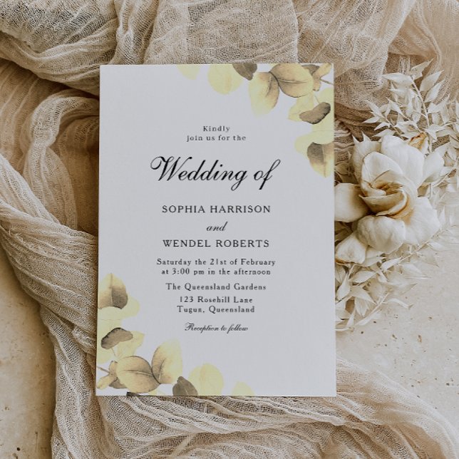 Invitation Elégant Feuille or Aquarelle Mariage moderne (Créateur téléchargé)