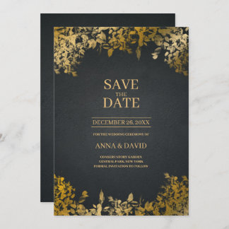 Invitation Élégant Feuille Or, Noir Enregistrer Le Mariage Da