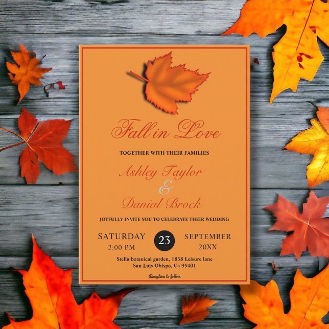 Invitation Élégant Feuille rustique brûlé Mariage de automne  (Créateur téléchargé)