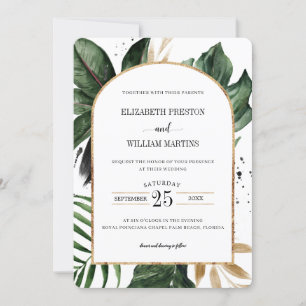 Invitation Élégant Feuille Tropical  Arch Frame Mariage