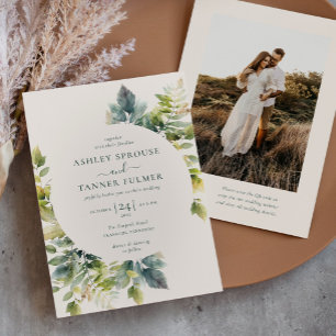 Invitation Élégant Feuille verdure QR Code Mariage photo