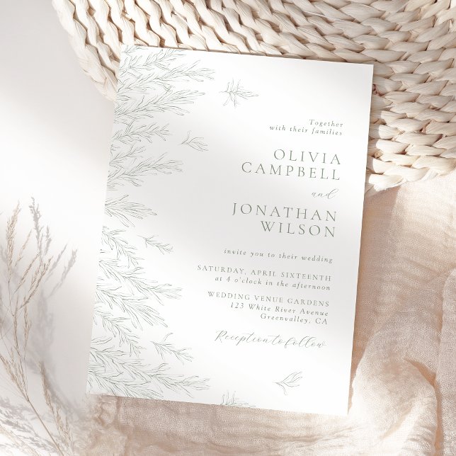Invitation Élégant Feuille vert Sage doux Mariage botanique (Créateur téléchargé)