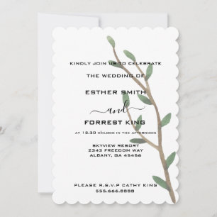 Invitation Élégant Feuille vert tireur Mariage minimaliste