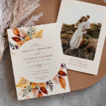 Invitation Élégant Feuilles automnales Automne QR Code Mariag<br><div class="desc">Feuilles d'automne élégantes Automne QR Code Photo Faire-part de mariage présente un beau bouquet de feuilles d'automne en rouille,  jaune,  or,  moutarde,  marron et violet.</div>