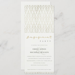 INVITATION ÉLÉGANT FIANÇAILLES ARGENT BLANC ART DÉCO MODERNE