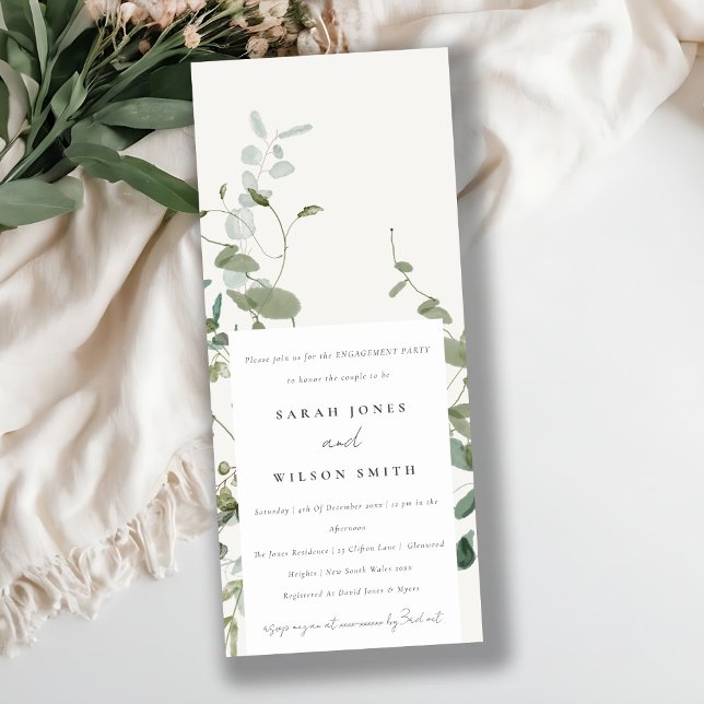 Invitation Elégant Fiançailles d'aquarelle d'Eucalyptus Botan (Créateur téléchargé)