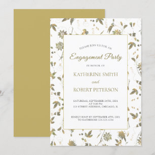 Invitation Élégant Fiançailles de vin aux fleurs d'or