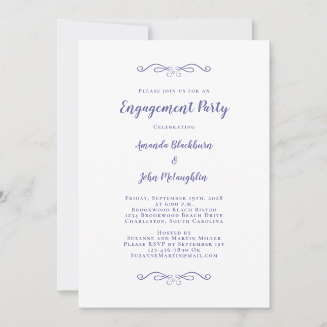 Invitation Élégant Fiançailles du mariage bleu Periwinkle (Devant)