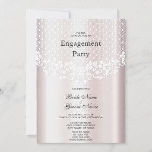 Invitation Élégant Fiançailles floral dentelle blanche