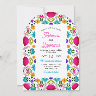 Invitation Elegant fiesta wedding white qr code arched