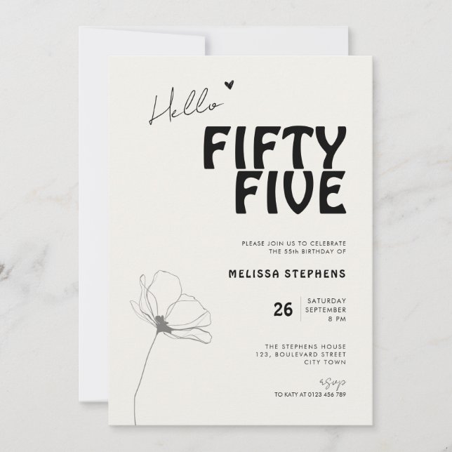 Invitation Elegant Fifty Five Bold Typography 55th Birthday (Devant)