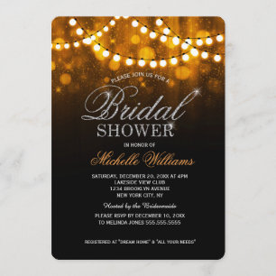 Invitation Elégant fil lumières or bokeh douche nuptiale