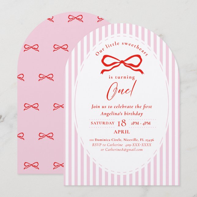Invitation Elegant First Birthday Invitation. (Devant / Derrière)