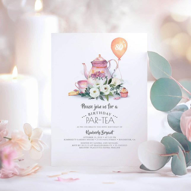 Invitation Elégant Fleur Anniversaire Par Thé (Elegant birthday invitations "Par-Tea" for tea tasting simple casual and relaxed celebrations)