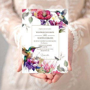 Invitation Élégant Fleur coloré Floral Deux oiseaux Mariage