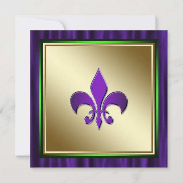 Invitation Élégant Fleur De Lis Mardi Gras Mariage (Devant)