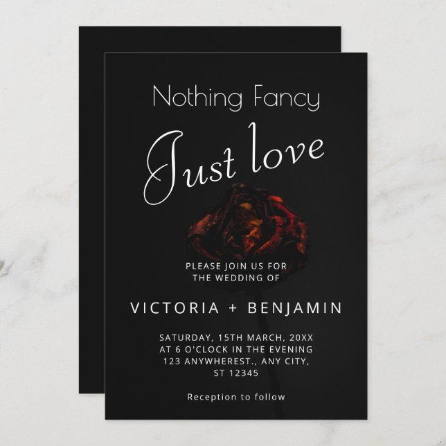 Invitation Élégant Fleur minimaliste Moody foncé Mariage (Devant / Derrière)