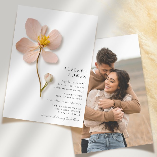 Invitation Élégant Fleur Pressée Simple Mariage Photo (Créateur téléchargé)