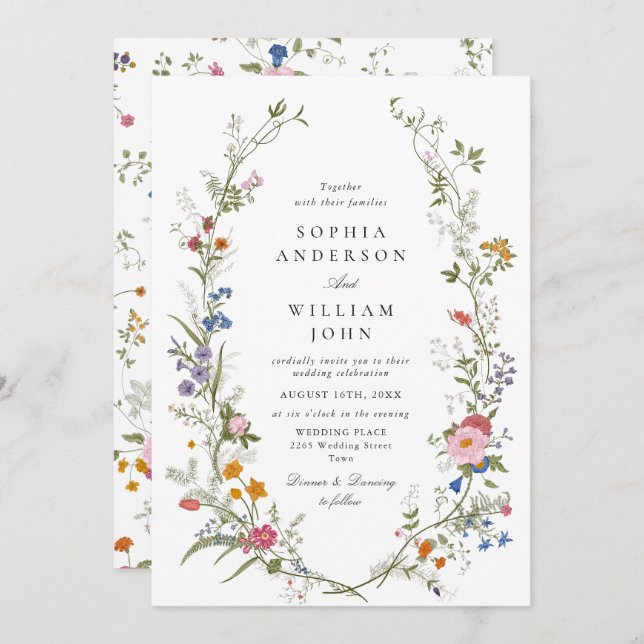 Invitation Elégant Fleur sauvage aquarelle Mariage floral  (Devant / Derrière)