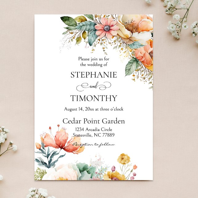 Invitation Elégant Fleur sauvage aquarelle | Mariage floral (Elegant wedding invitation with wildflowers design. Personalize every detail for your special day.)