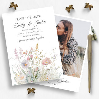 Invitation Elégant Fleur sauvage aquarelle photo Enregistrer