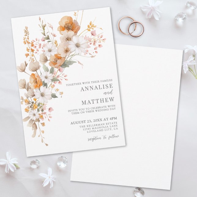Invitation Élégant Fleur sauvage Automne Botanique Floral Mar (Elegant Wildflower Fall Botanical Floral Wedding Invitation)