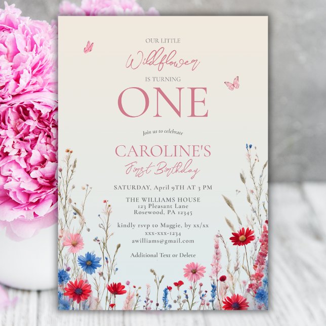 Invitation Élégant Fleur sauvage Baby Girl 1er anniversaire (Créateur téléchargé)