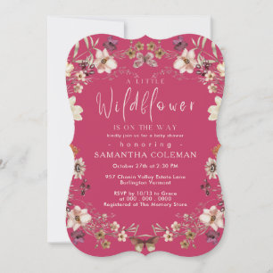 Invitation Elégant Fleur sauvage Boho Baby shower rose chaud
