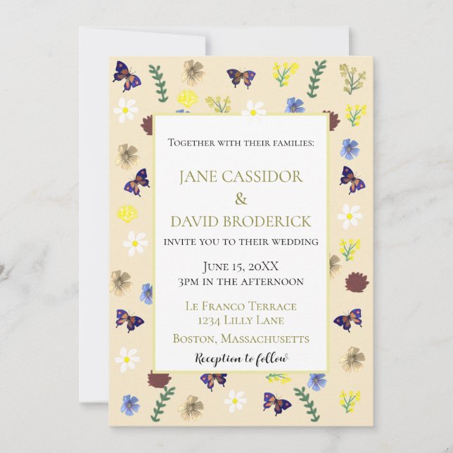 Invitation Élégant Fleur sauvage Boho Eggshell Mariage (Devant)