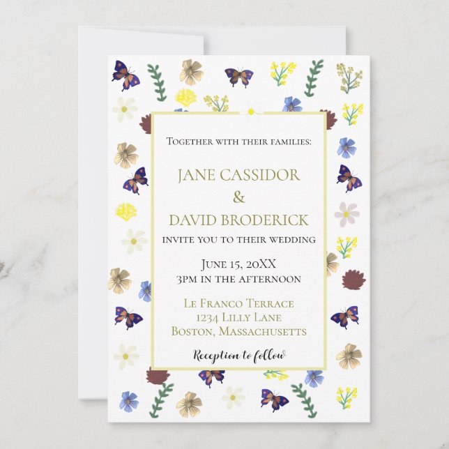 Invitation Élégant Fleur sauvage Boho Mariage blanc (Devant)