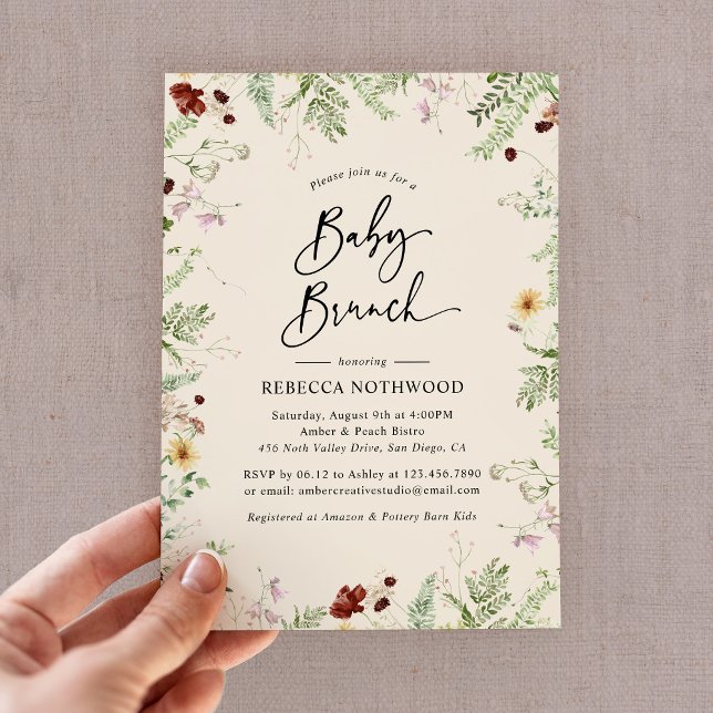 Invitation Élégant Fleur sauvage Boho-Theme Baby Brunch (Créateur téléchargé)