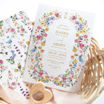 Invitation Elégant Fleur sauvage brillant Wreath Garden Maria<br><div class="desc">Impressionnez vos invités avec cette invitation de mariage classe. Le design gai présente des fleurs sauvages colorés d'aquarelle mélangés à des feuillages verdoyants. Utilisez les champs de texte pour personnaliser la carte avec votre propre libellé et détails. Si vous souhaitez modifier le style de police, la couleur ou le placement...</div>