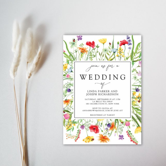 Invitation Élégant Fleur sauvage cadre Mariage de calligraphi (Créateur téléchargé)