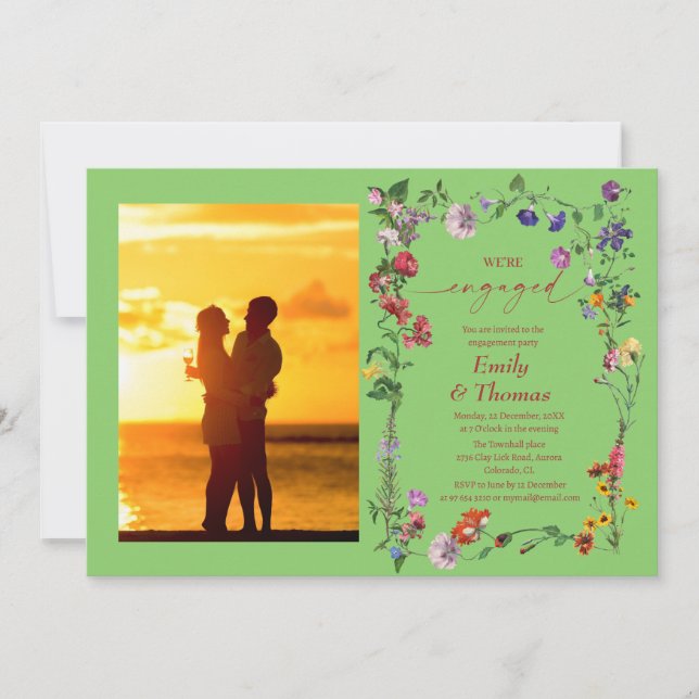 Invitation élégant fleur sauvage coloré fiançailles mariage  (Devant)