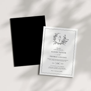 Invitation Élégant Fleur sauvage Crest Monogram Mariage