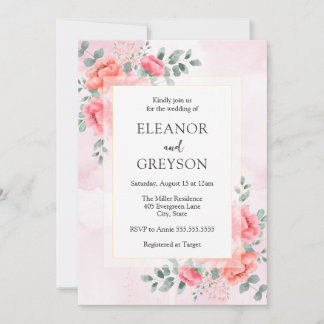 Invitation Elégant fleur sauvage d'aquarelle rose vif mariage