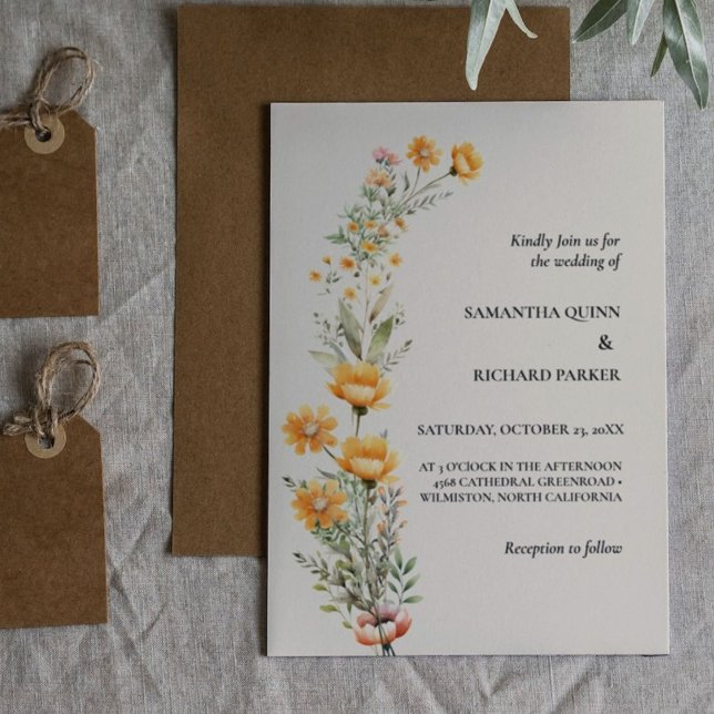 Invitation Élégant Fleur sauvage de prairie Mariage d'été de  (Créateur téléchargé)
