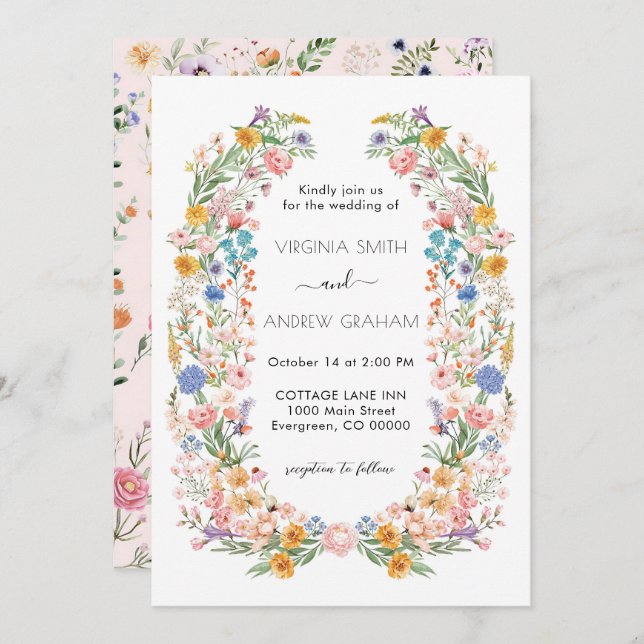 Invitation Elégant Fleur sauvage de printemps Meadow Garden M (Devant / Derrière)