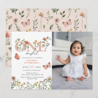 Invitation Elégant Fleur sauvage impeccable 1er anniversaire