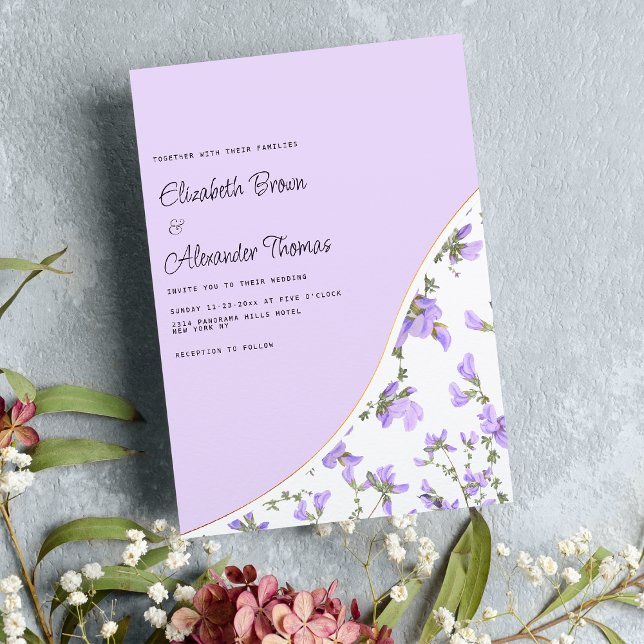 Invitation Elégant fleur sauvage lavande blanche mariage boho (Elegant white lavender wildflower boho wedding )
