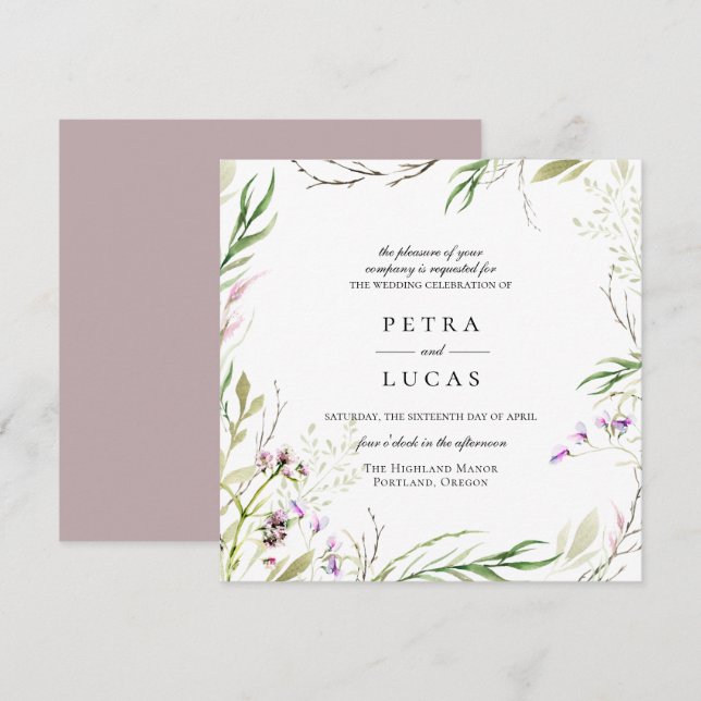 Invitation Élégant Fleur sauvage Mariage botanique (Devant / Derrière)