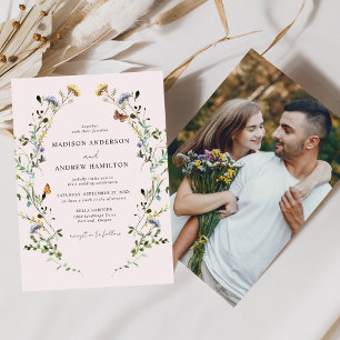 Invitation Élégant Fleur sauvage Meadow Blush Pink Photo Mari