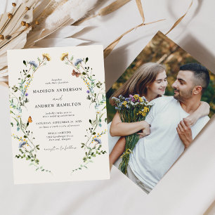 Invitation Élégant Fleur sauvage Meadow Cream Photo Mariage