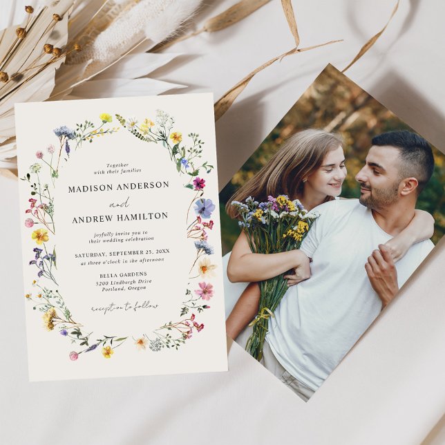 Invitation Élégant Fleur sauvage Meadow Cream Photo Mariage (Créateur téléchargé)