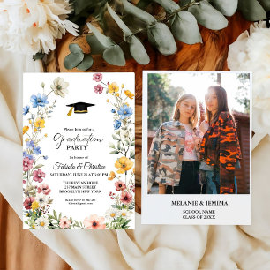 Invitation Élégant Fleur sauvage Meadow Garden Twin Graduatio