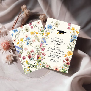 Invitation Élégant Fleur sauvage Meadow Garden Twin Graduatio