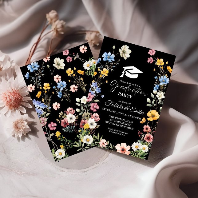 Invitation Élégant Fleur sauvage Meadow Garden Twin Graduatio (Créateur téléchargé)