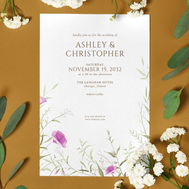 Invitation Élégant Fleur sauvage moderne blanc & Mariage de b (Créateur téléchargé)